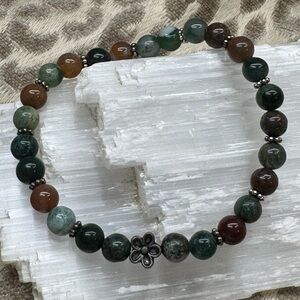 India Agate Flower Crystal Gemstone Stretch Bracelet Natural Healing Energy